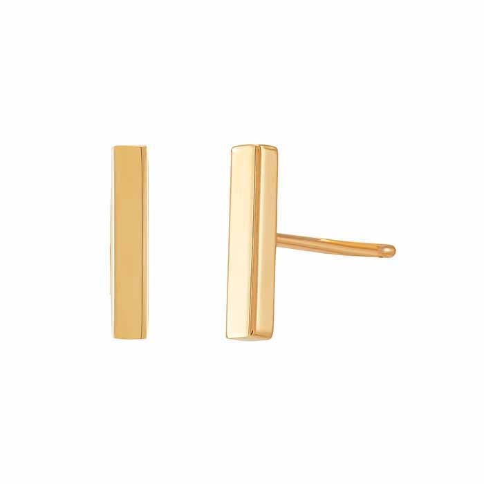 14K Yellow Gold Bar Earring