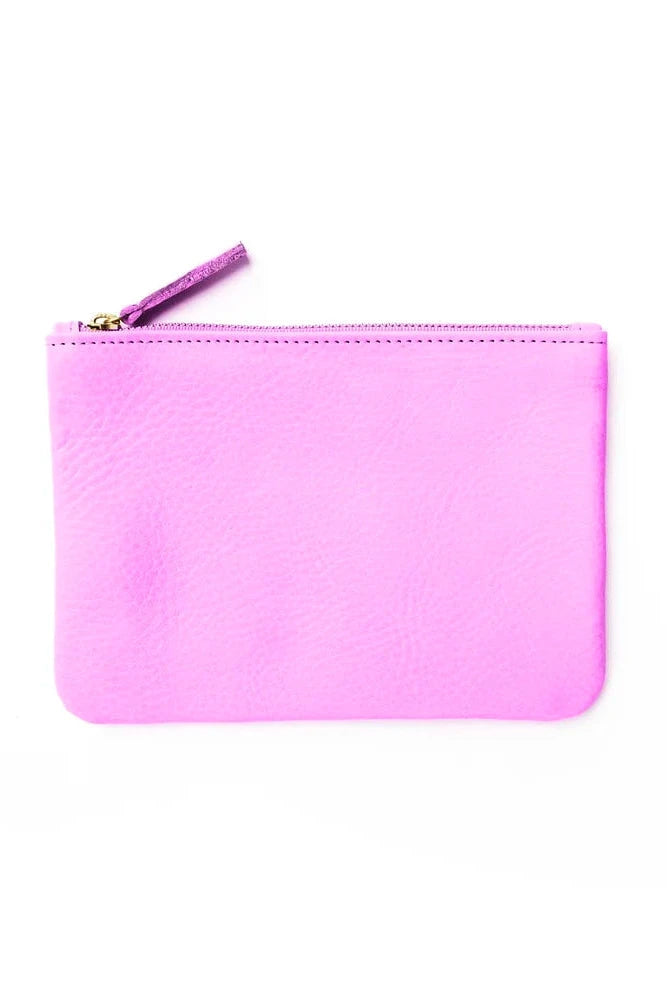 Pink zippered pouch on a white background