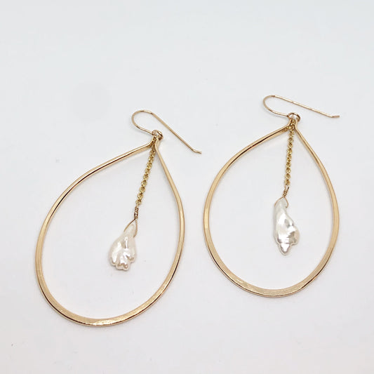 Pearl Teardrop Hoop Earrings