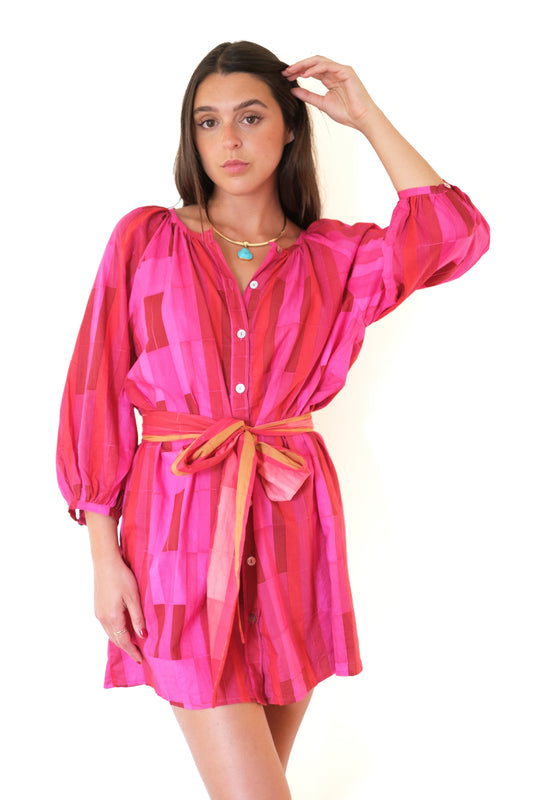 Natalie Martin Alex Short Dress - Sea Glass Cotton Pink