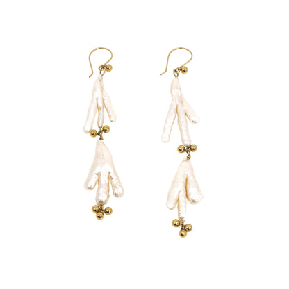 Chicken Foot Pearl and Gold Ball Earrings
