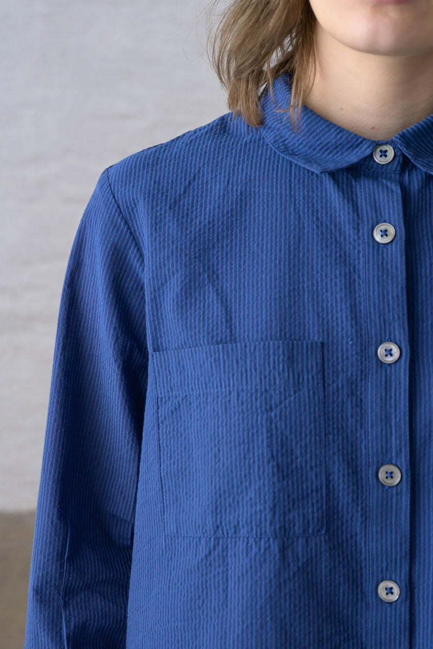 BIBICO - Ada Cropped Blouse in Blue Petrol Stripe