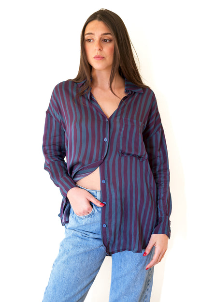 Natalie Martin Jennifer Shirt - Petite Stripe Petroleum
