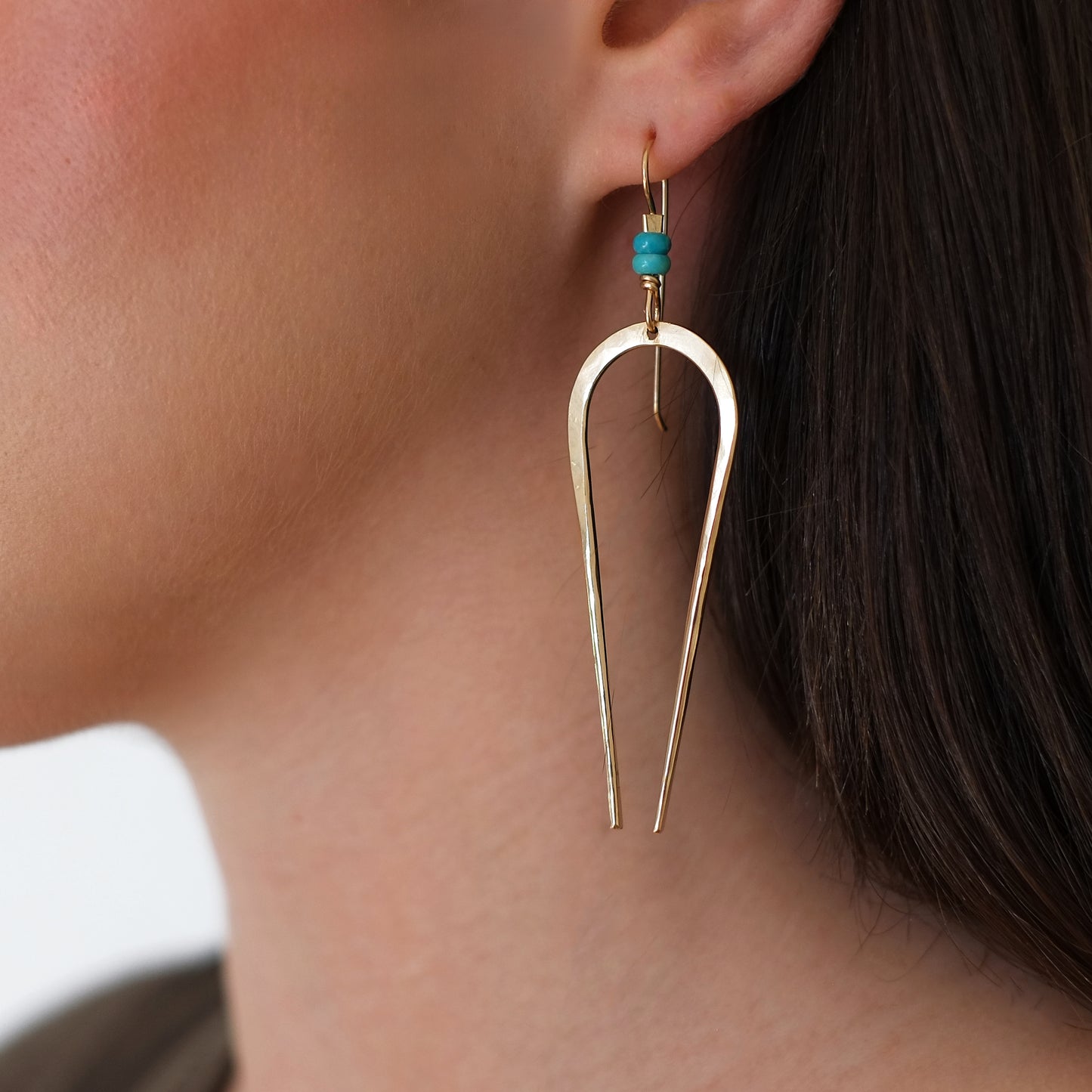 Skinny Squash Blossom Earrings with Turquoise