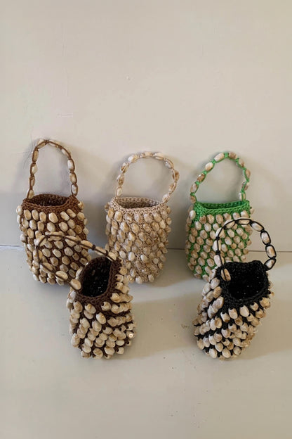 Dipped Shop Shell Beaded Handmade Woven Bucket Bag in Coffee