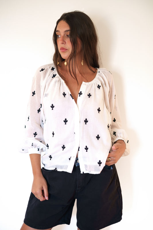 Emerson Fry Frances Blouse - Embroidered Clover