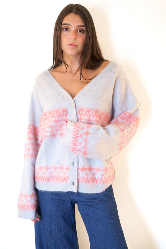Crush Brushed Surf Fairisle Cardigan - Cloudy Watermelon