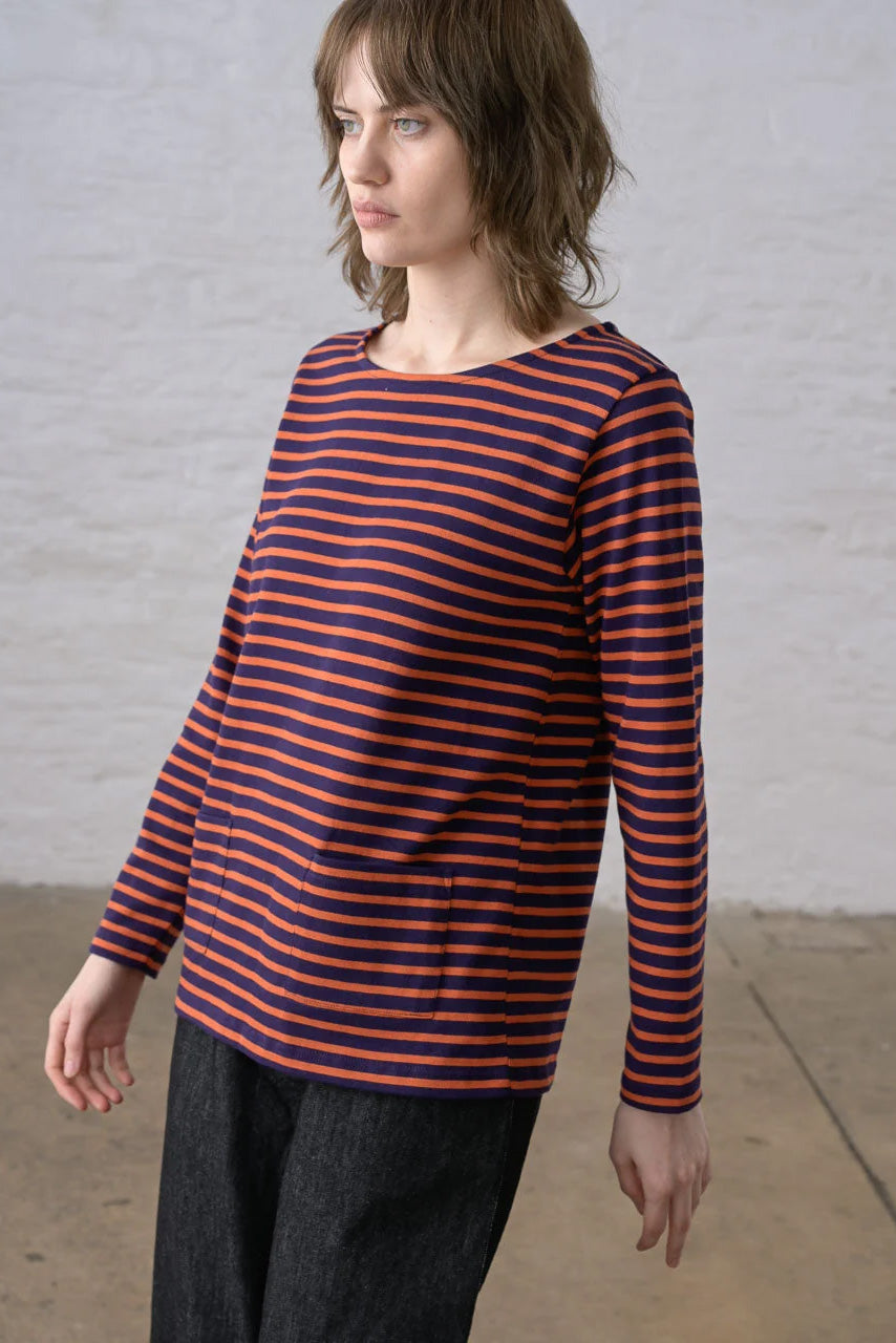 BIBICO - Classic Sailor Tee in Navy & Pumpkin Stripe