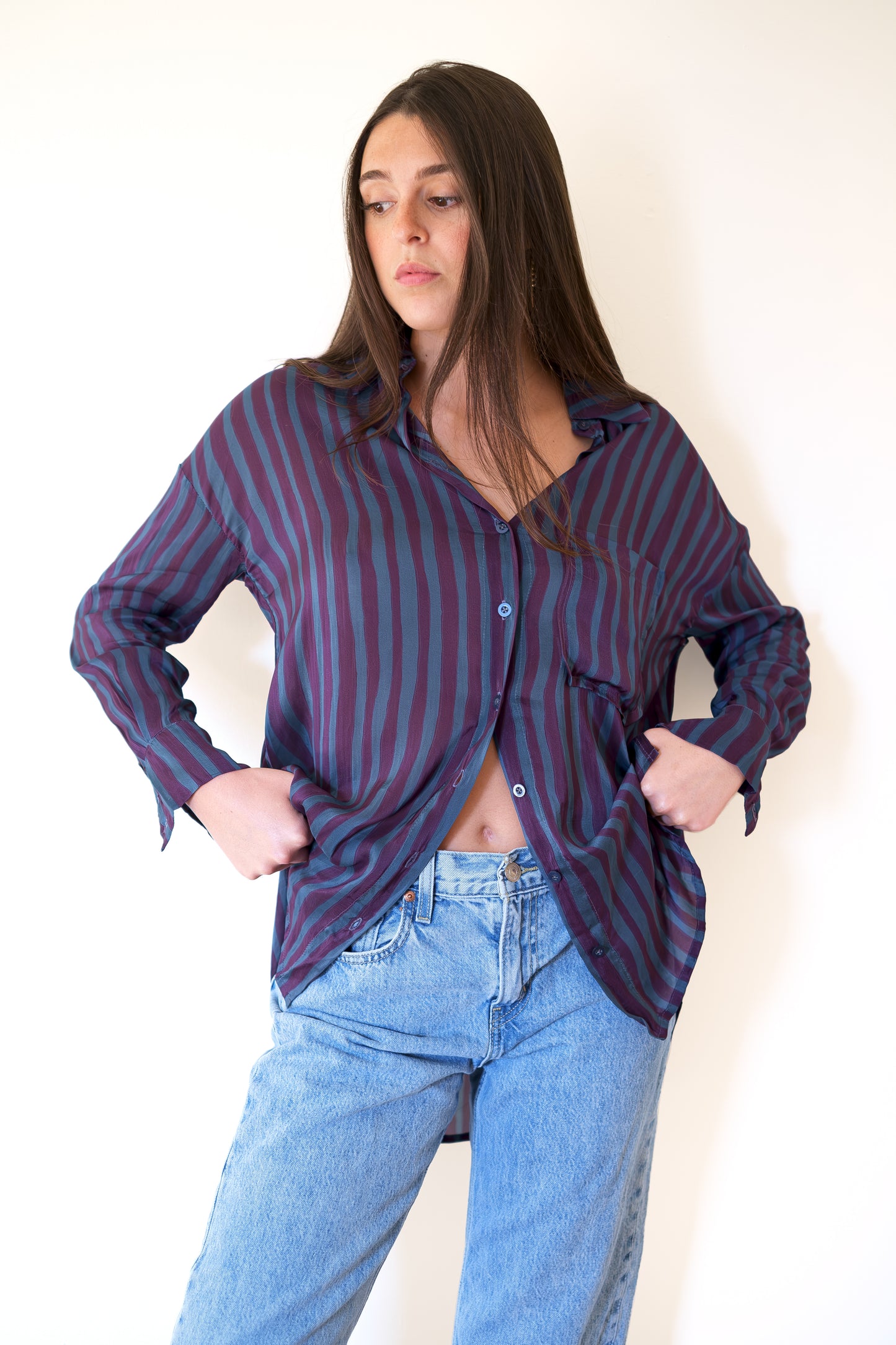 Natalie Martin Jennifer Shirt - Petite Stripe Petroleum