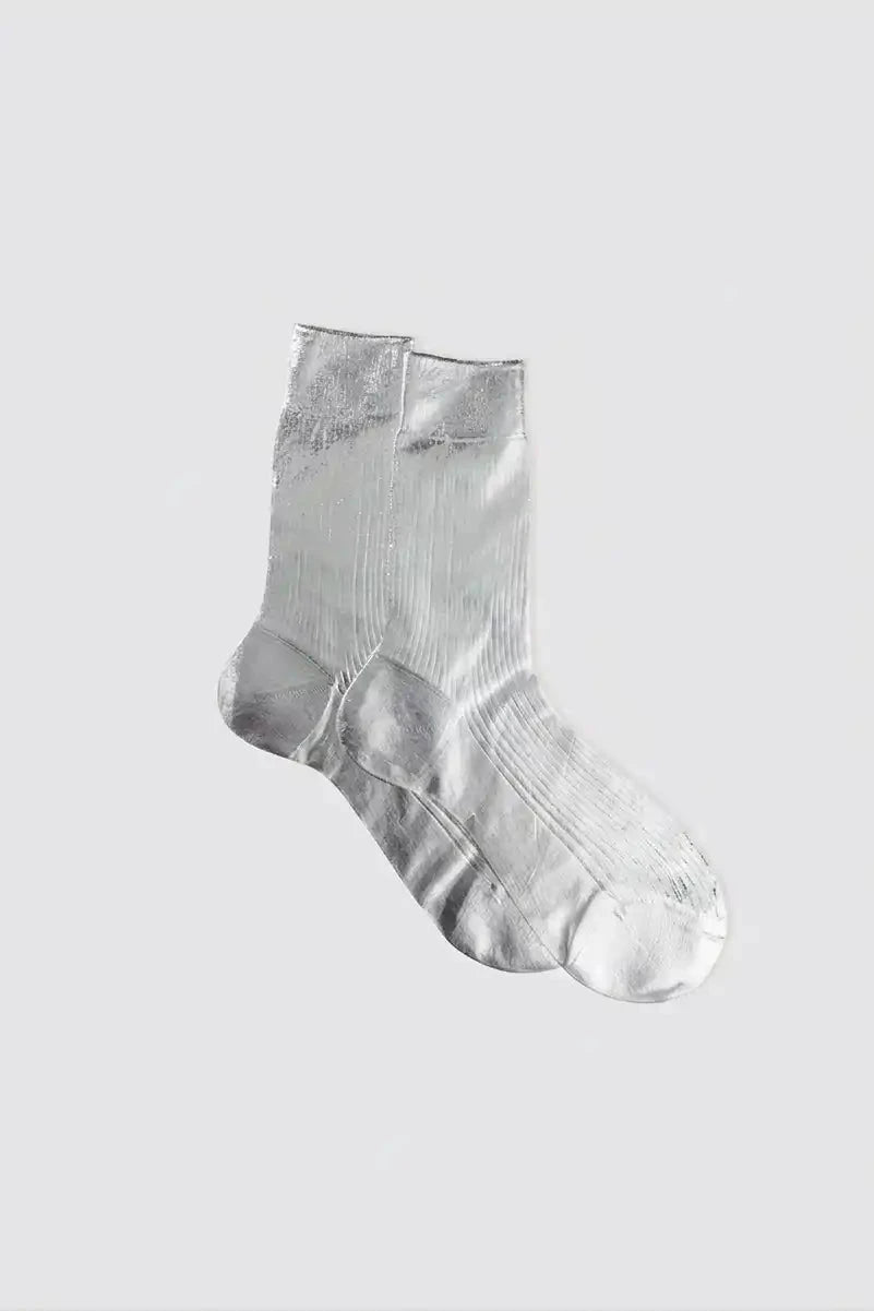 Maria La Rosa - One Ribbed Laminated Socks in Silver