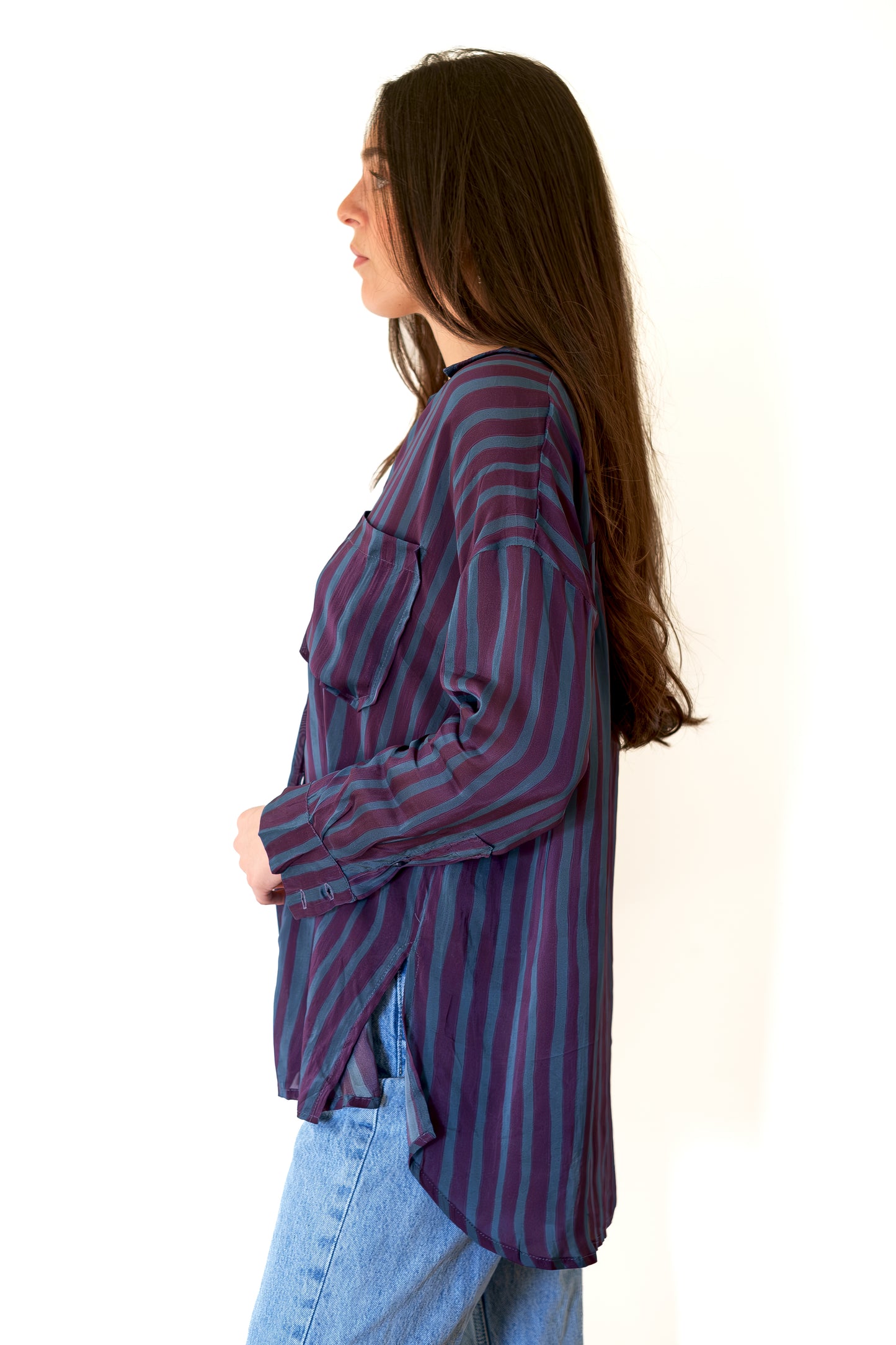 Natalie Martin Jennifer Shirt - Petite Stripe Petroleum