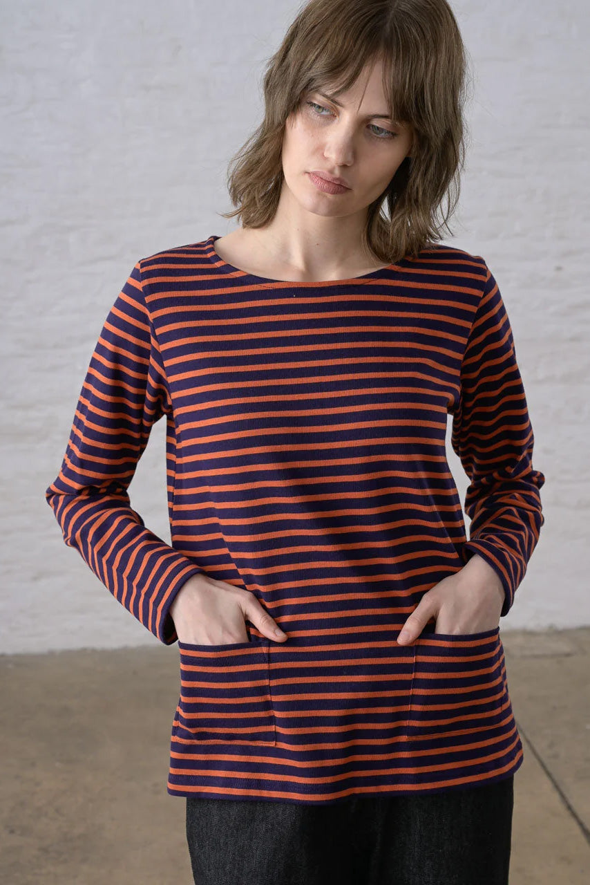 BIBICO - Classic Sailor Tee in Navy & Pumpkin Stripe