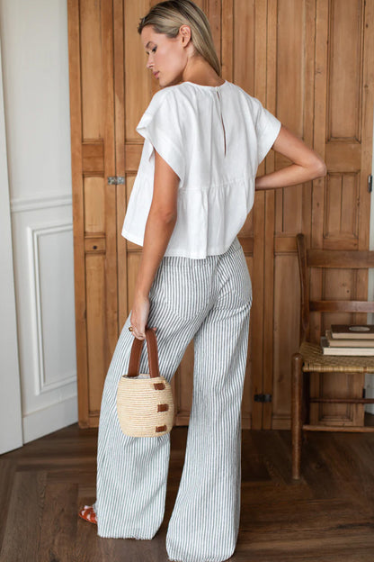 Emerson Fry - Tulip Wide Leg Pant in Juniper Stripe Linen