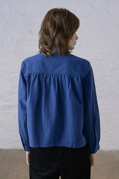 BIBICO - Ada Cropped Blouse in Blue Petrol Stripe