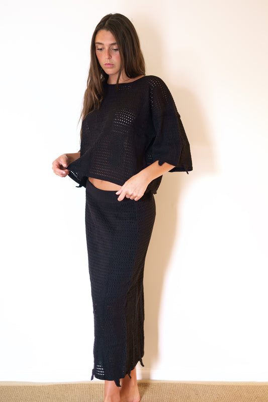 MIRTH Lokaro Pointelle Skirt - Black