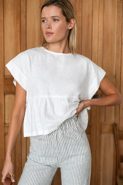 Emerson Fry - Tulip Wide Leg Pant in Juniper Stripe Linen