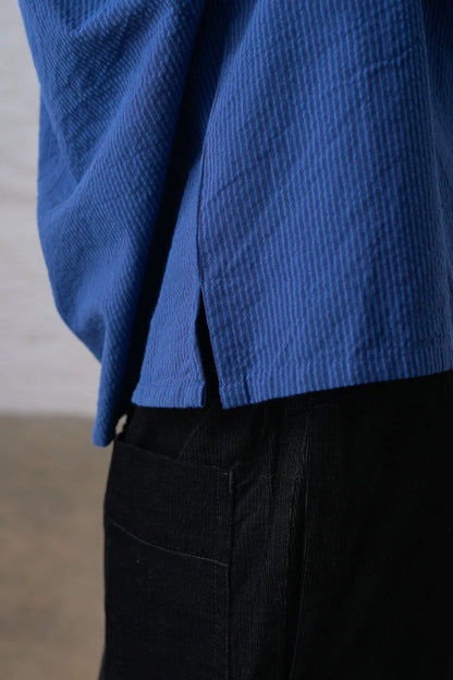 BIBICO - Ada Cropped Blouse in Blue Petrol Stripe