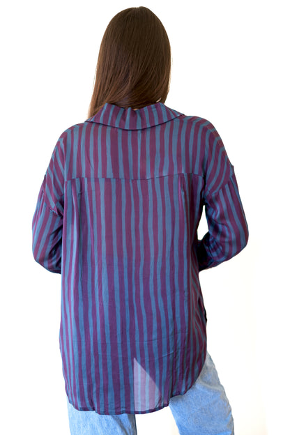 Natalie Martin Jennifer Shirt - Petite Stripe Petroleum