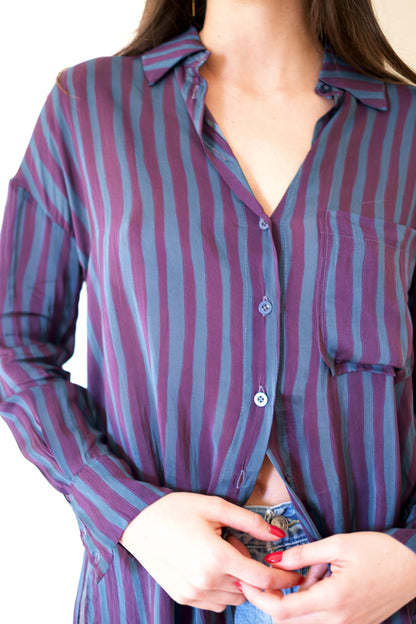 Natalie Martin Jennifer Shirt - Petite Stripe Petroleum