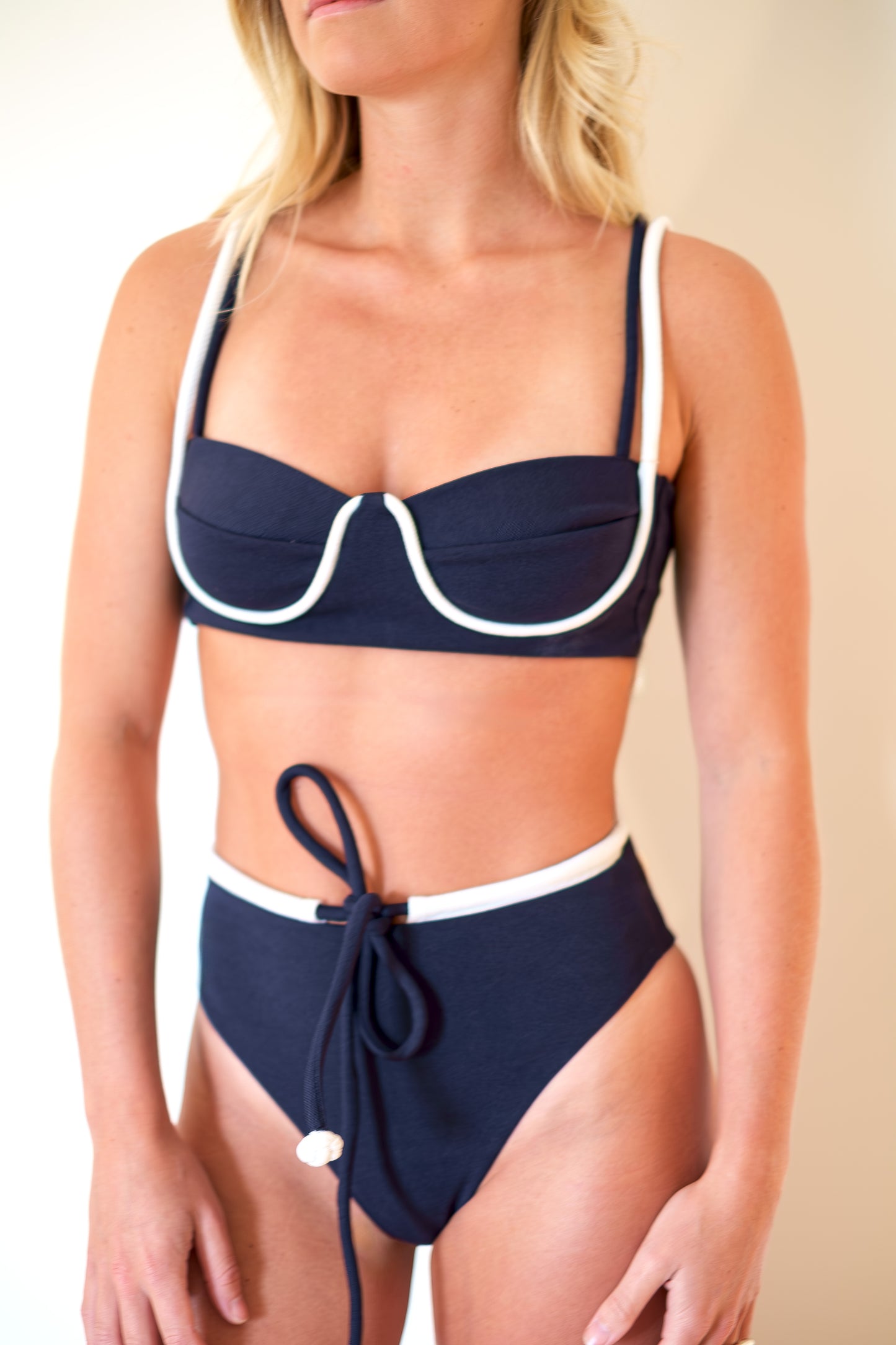 NAU Bikinis-Corda Pink-Up Top in Navy & White