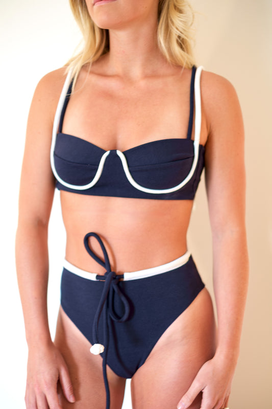 NAU Bikinis-Corda Pink-Up Top in Navy & White