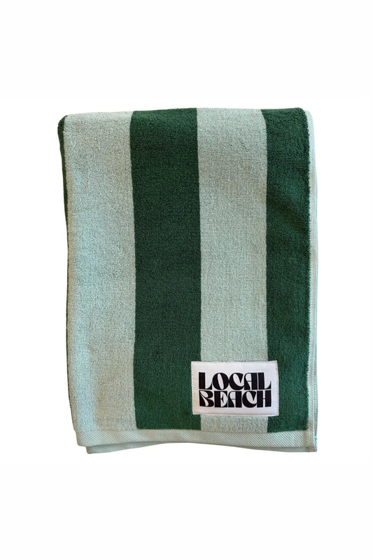 Local Beach - Stripe Beach & Bath Towel in Green/Pastel Blue