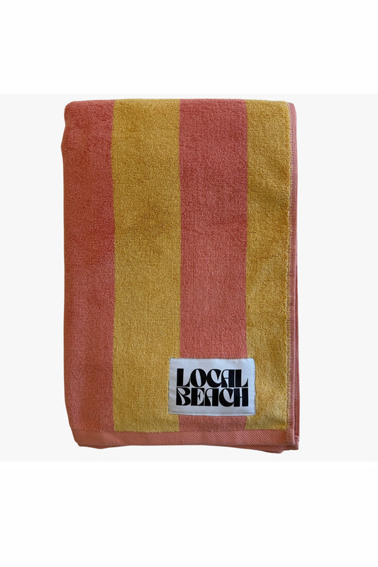 Local Beach - Stripe Beach & Bath Towel in Golden Haze/Coral