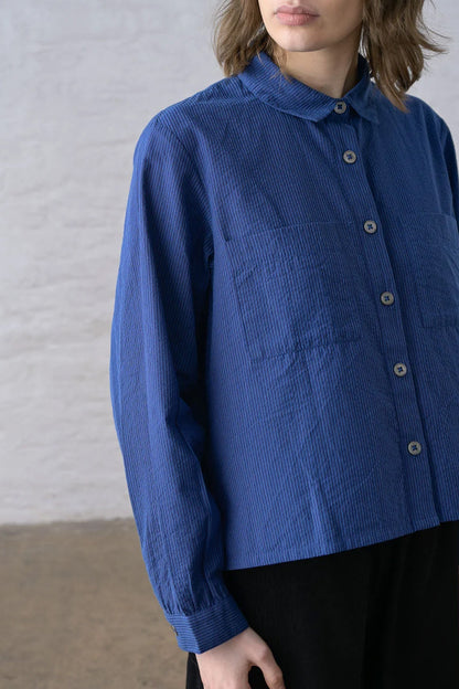 BIBICO - Ada Cropped Blouse in Blue Petrol Stripe