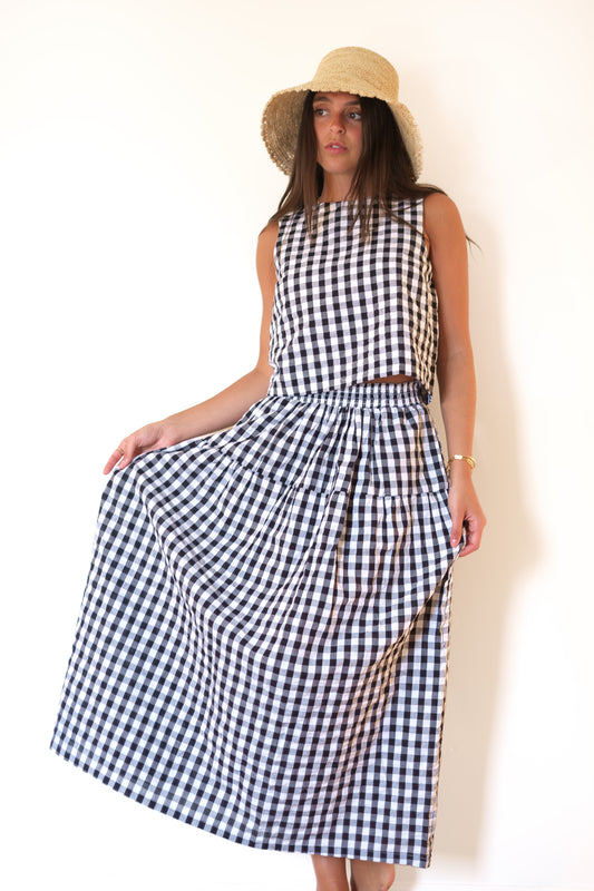 Emerson Fry Single Tier Maxi Skirt - Black + White Check