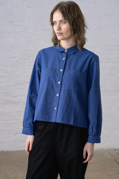 BIBICO - Ada Cropped Blouse in Blue Petrol Stripe