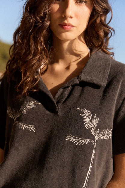 Maison Labiche | Charcoal Palm Tree Terry Cloth Polo