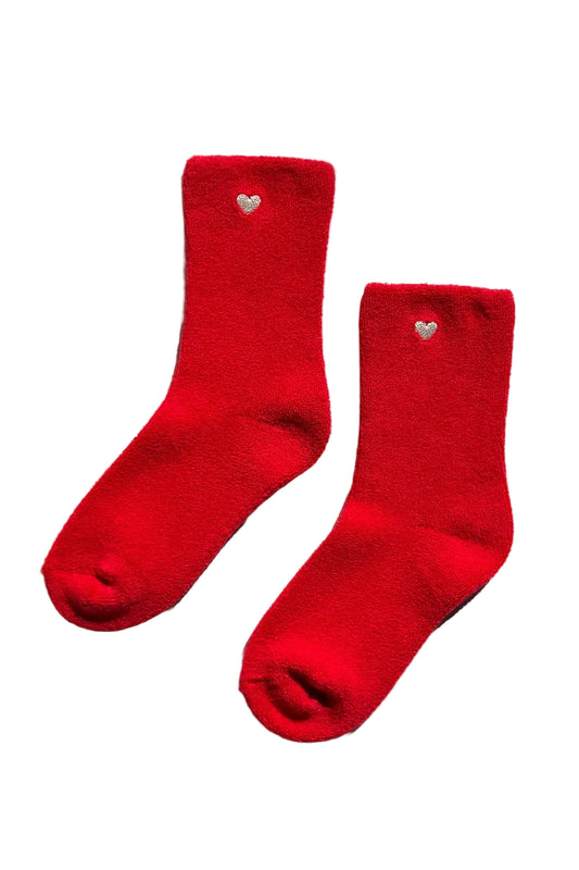 Le Bon Shoppe Embroidered Heart Cloud Socks - Red