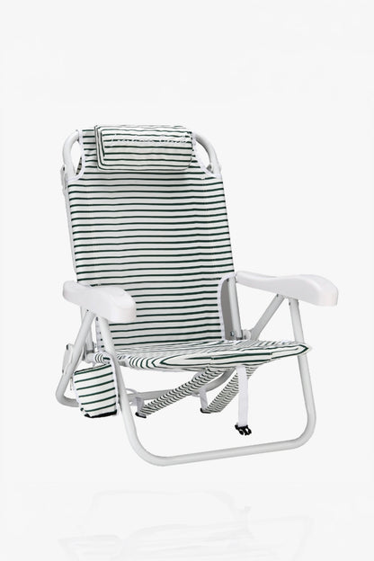 Local Beach - Brush Stripe Backpack Reclining Beach Chair Green