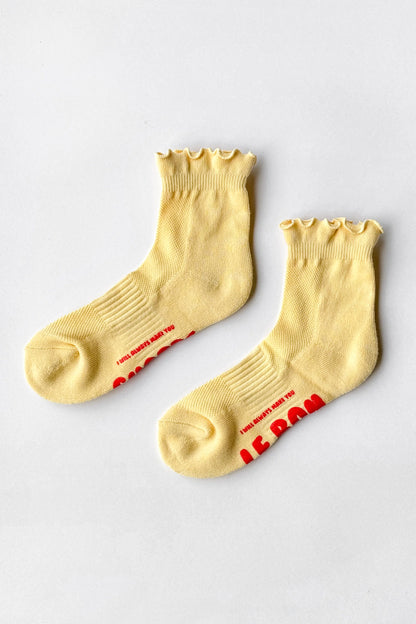 Le Bon Shoppe Ruffled Hugger Crew Socks - Banana Cream / Red