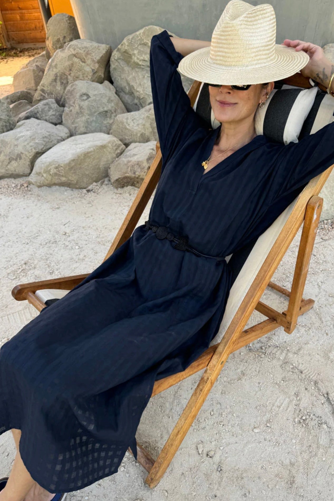 Two - Black Grid Long Caftan
