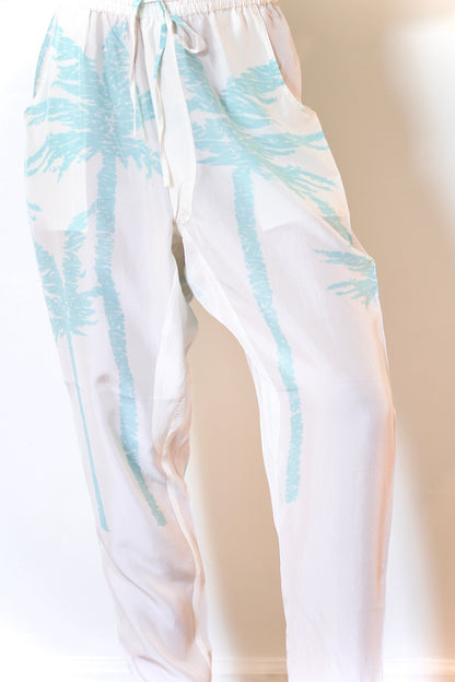 État D’été | Playa Pant Silk - Iced Aqua Palm / White Ground