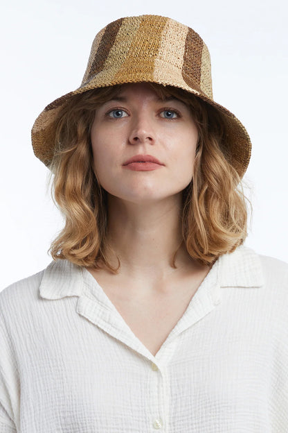Wyeth - Bailey Raffia Bucket in Natural Camel Chocolate