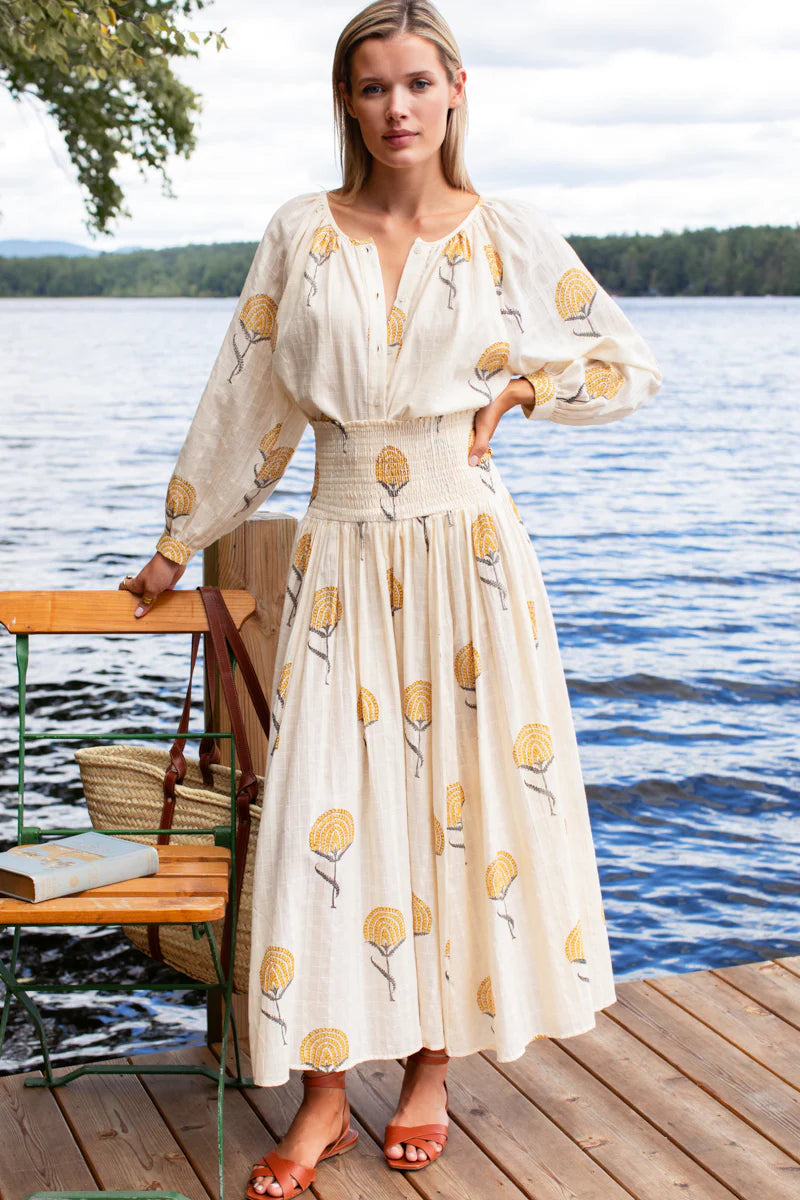 Emerson Fry Smocked Maxi Skirt - Fan Flowers Marigold