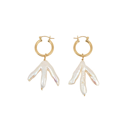 Chicken Foot Pearl Hoop Earrings