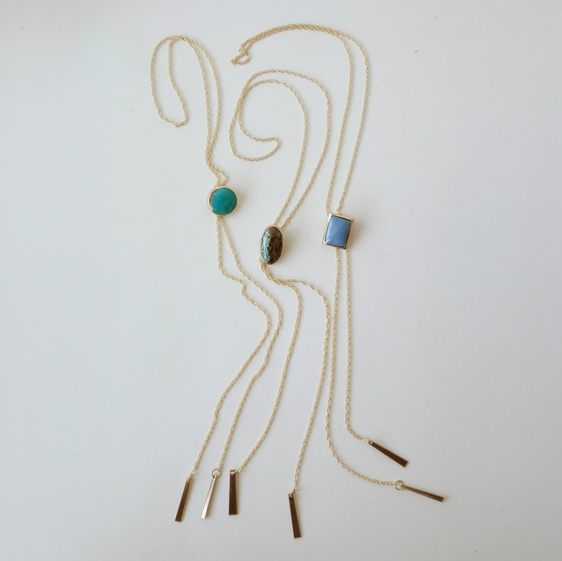 Sarah Safavi Jewelry - Gold Bolo Tie Round Stone Necklaces