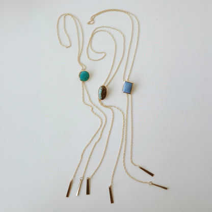 Sarah Safavi Jewelry - Gold Bolo Tie Round Stone Necklaces