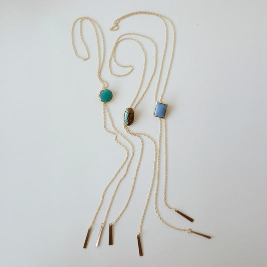 Sarah Safavi Jewelry - Gold Bolo Tie Round Stone Necklaces