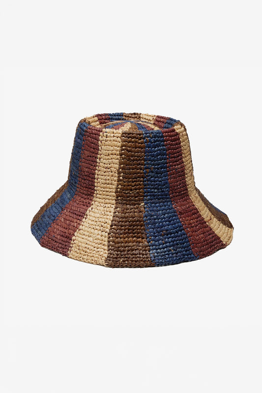 Wyeth - Bailey Raffia Bucket in Brown Navy Burgundy
