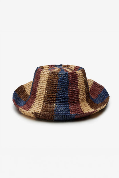 Wyeth - Bailey Raffia Bucket in Brown Navy Burgundy