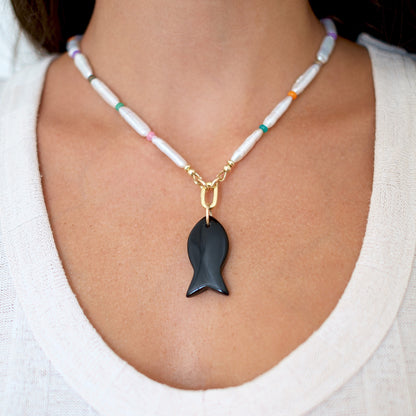 Long Pearl Confetti Necklace