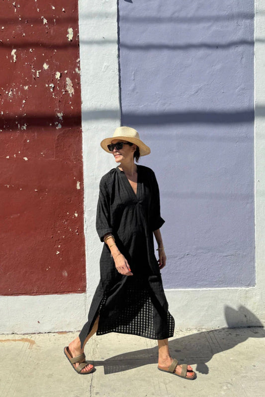 Two - Black Grid Long Caftan