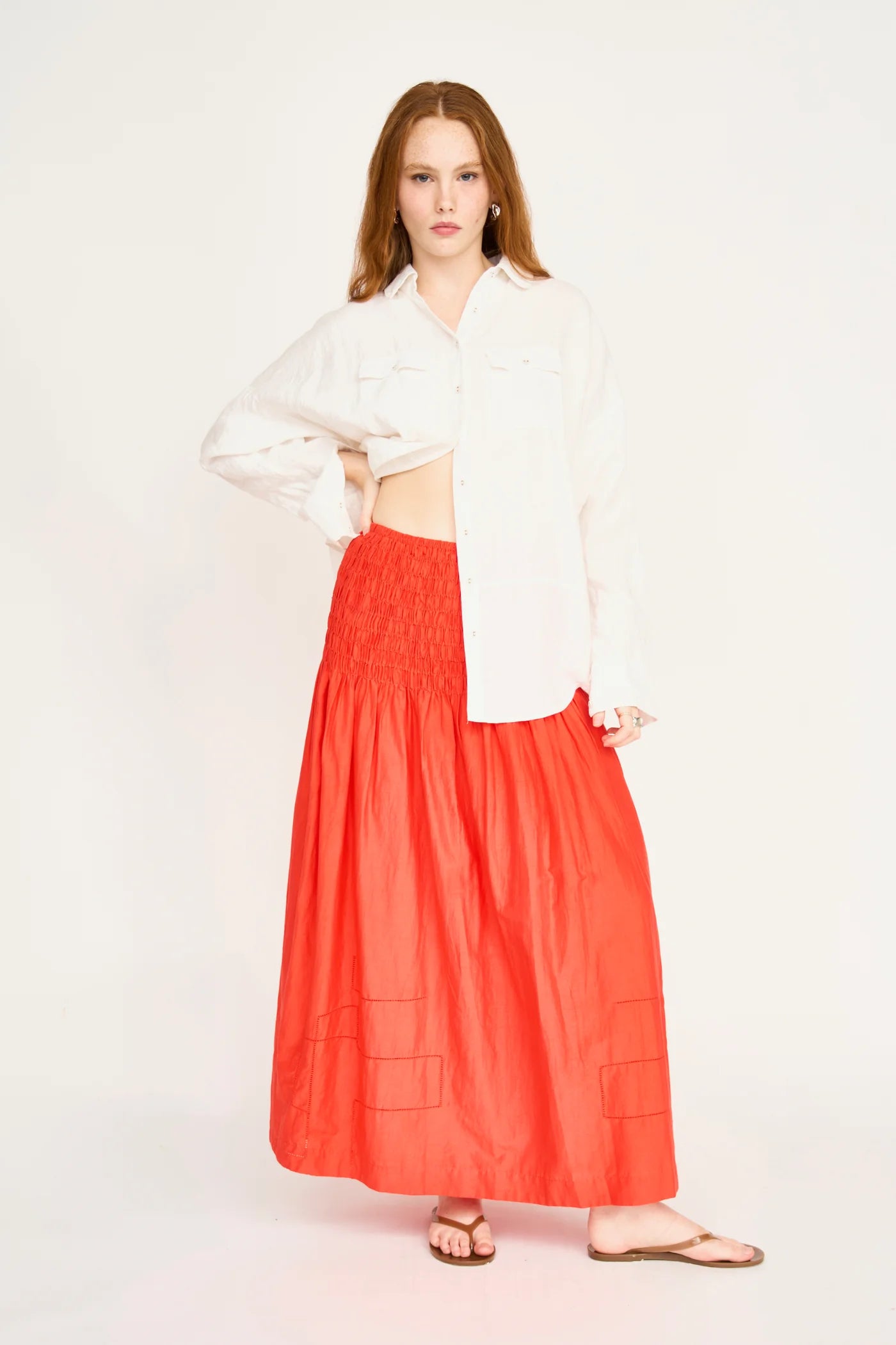 MIRTH Savannah Smocked Skirt in Chili