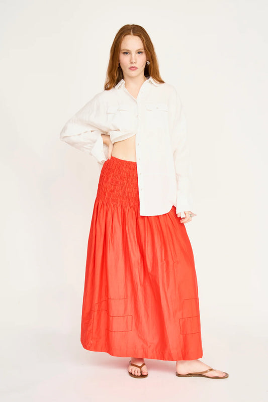 MIRTH Savannah Smocked Skirt in Chili