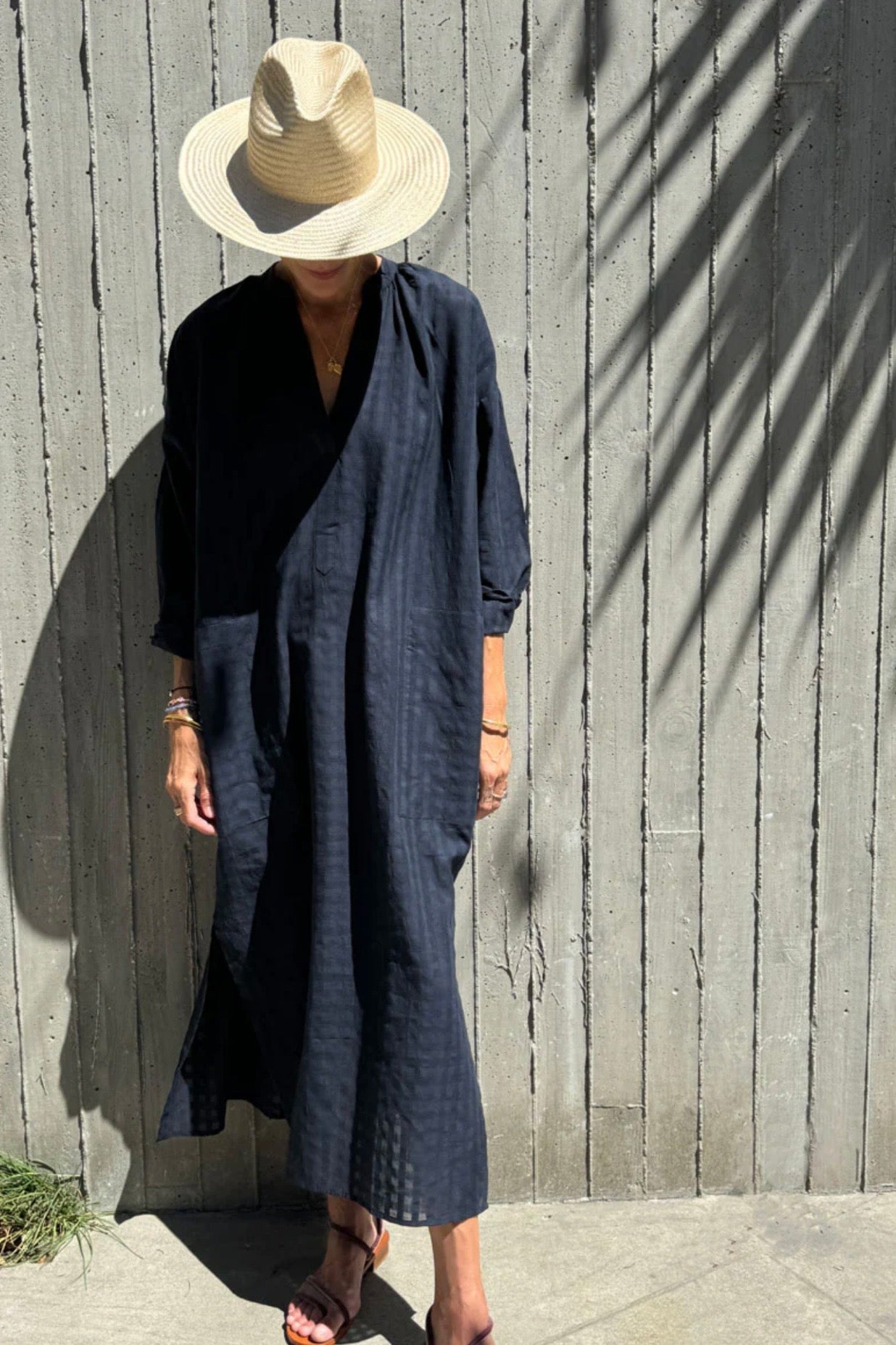 Two - Black Grid Long Caftan