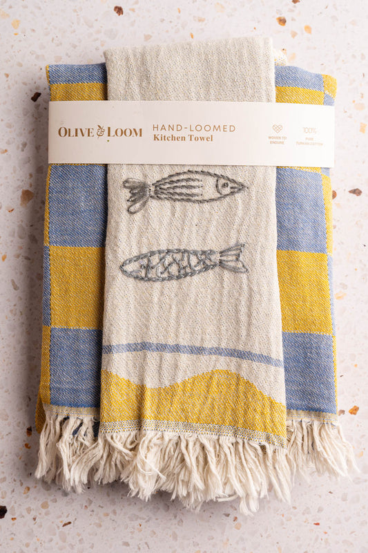 Olive & Loom - Sardine Hand Stitched Kitchen Towel
